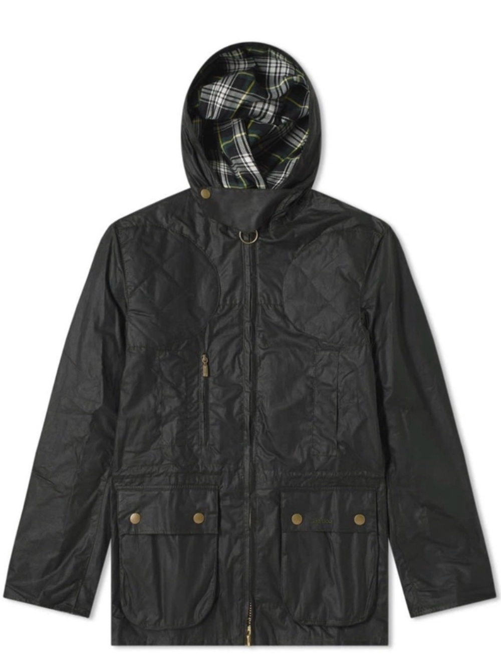 Barbour 125th Icons Durham Black Hooded Waxed Jacket with Tartan Lining